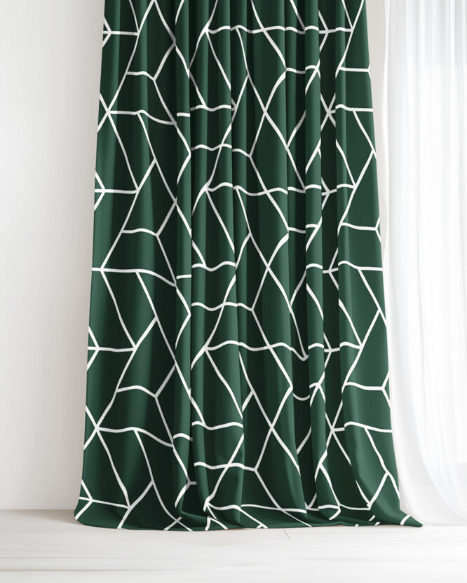 Vorhang aus Baumwolle - Mosaik auf Dunkelgrün