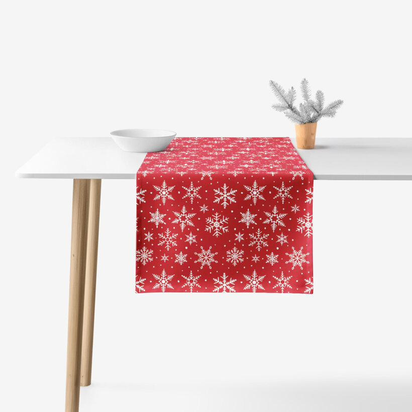 Weihnachtlicher Tischläufer Valencia - Weiße Flocken auf Rot