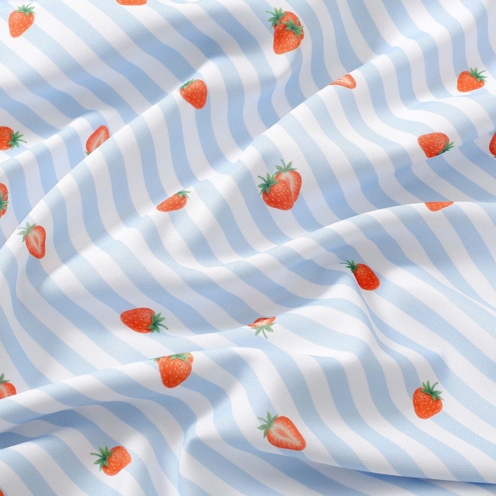 Teflonstoff für Tischdecken - blaue Streifen mit Erdbeeren
