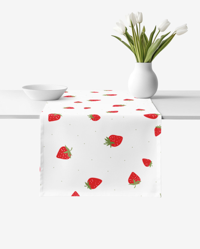 Tischläufer aus 100% Baumwolle - frische Erdbeeren