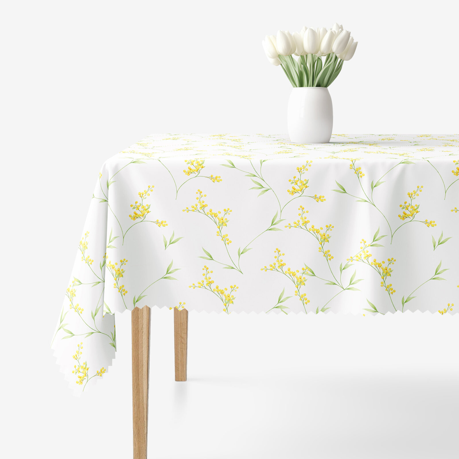 Eckige Teflon-Tischdecke - Mimosenblüten