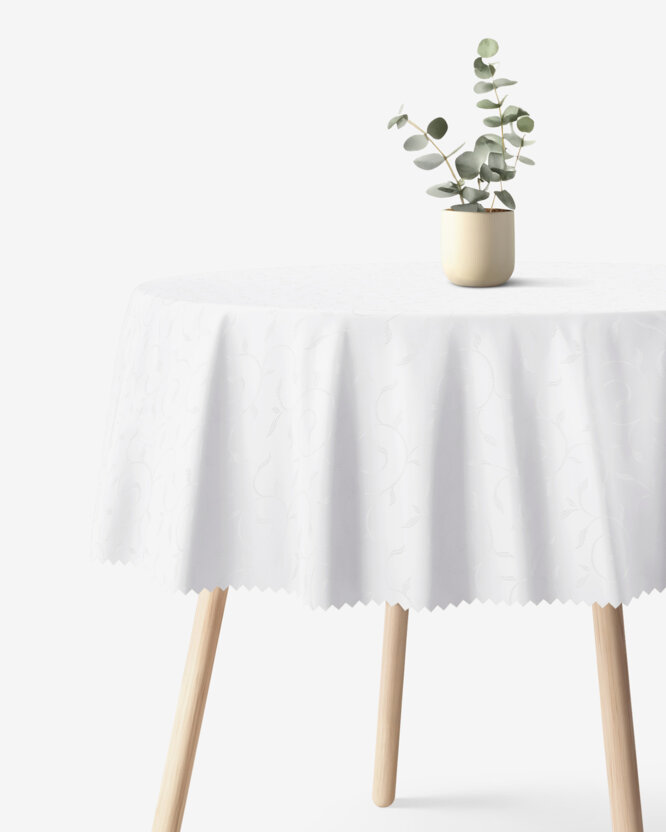 Runde festliche Teflon-Tischdecke - weiß mit großen Ornamenten