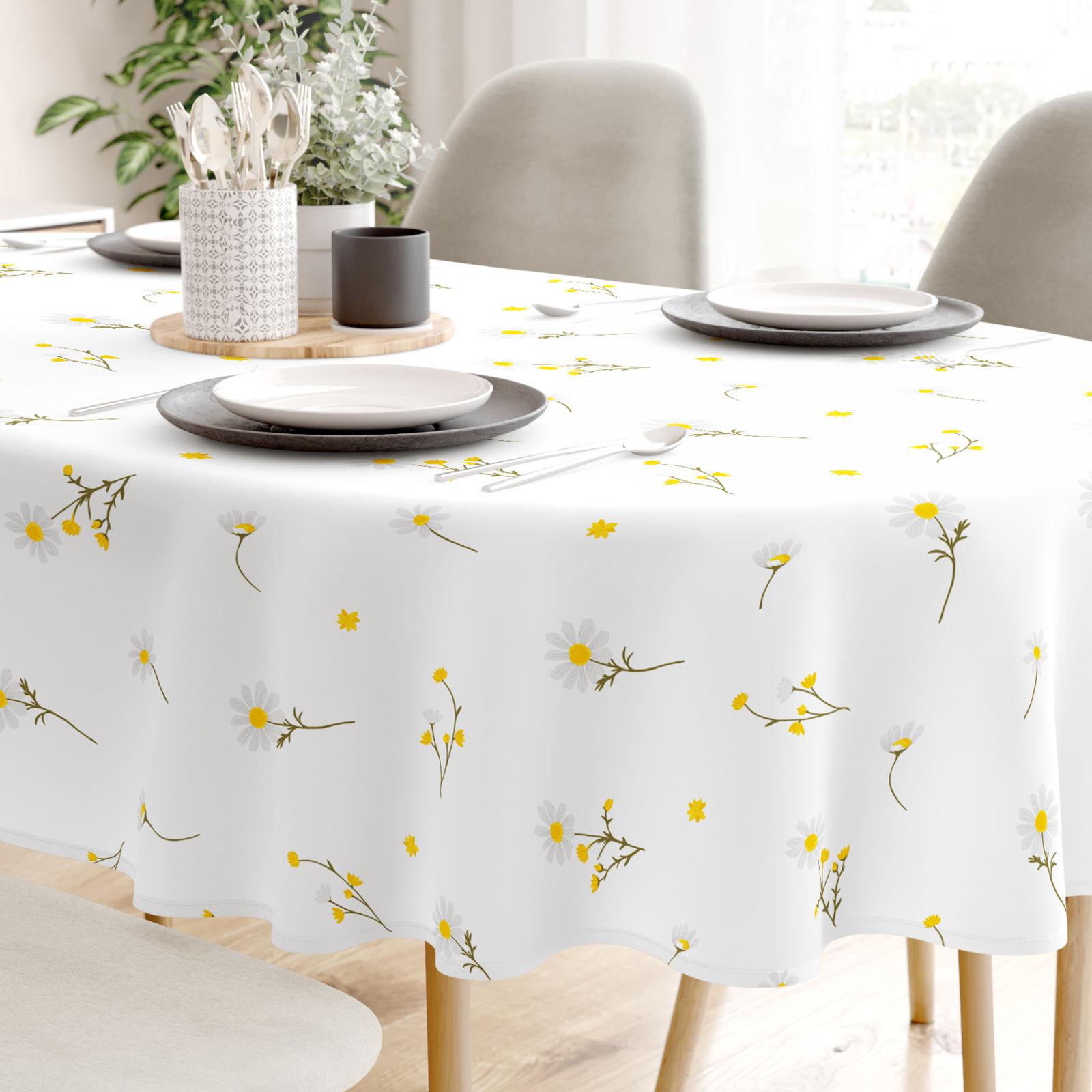 Ovale Tischdecke aus 100% Baumwolle - Kamille