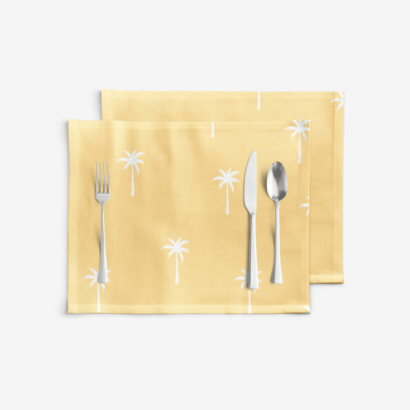 Tischset 100% Baumwolle - Palmen auf Gelb - 2 Stück