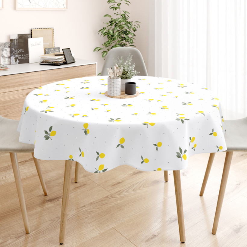 Runde Tischdecke 100% Baumwolle - Zitronen