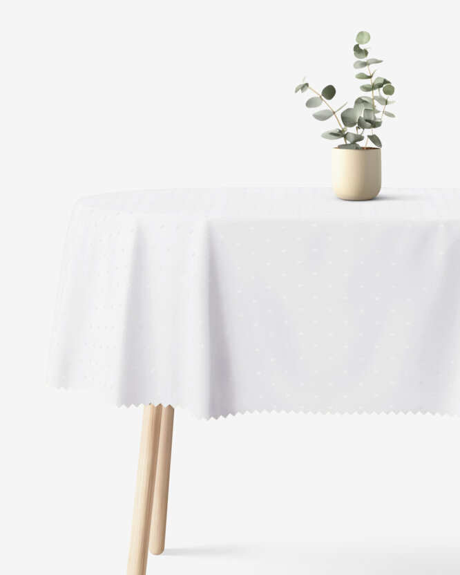 Ovale festliche Teflon-Tischdecke - weiß mit glänzenden Rechtecken