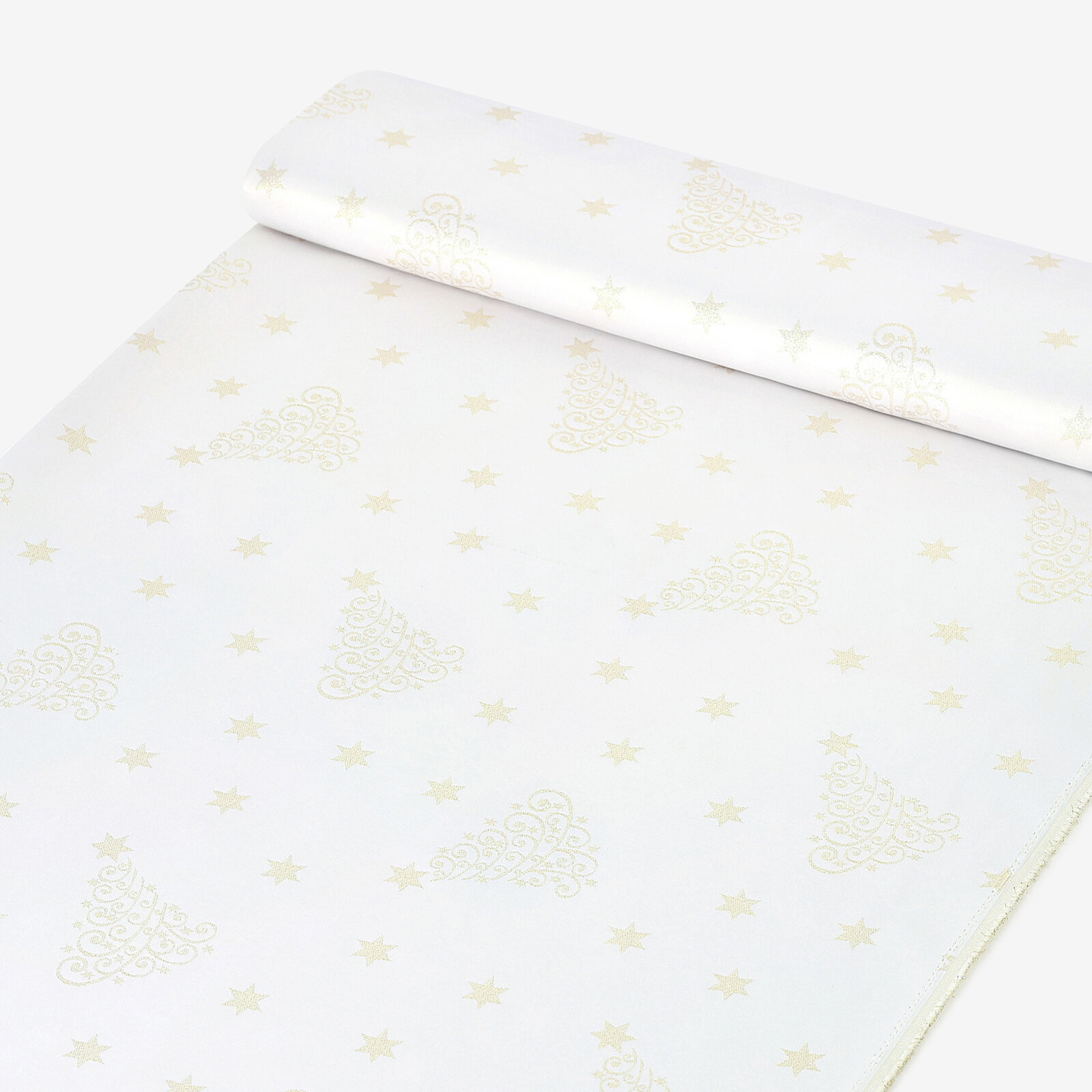 Weihnachtlicher Teflonstoff für Tischdecken – Goldene Tannenbäume und Sterne