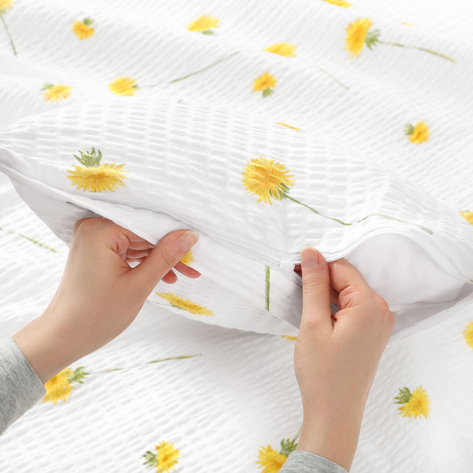 Seersucker-Kissenbezug - Löwenzahn
