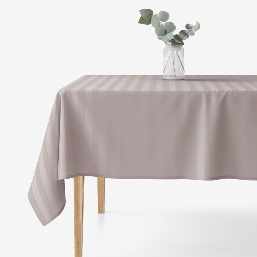 Festliche eckige Damast-Tischdecke - graubraun Streifen mit Satin-Glanz