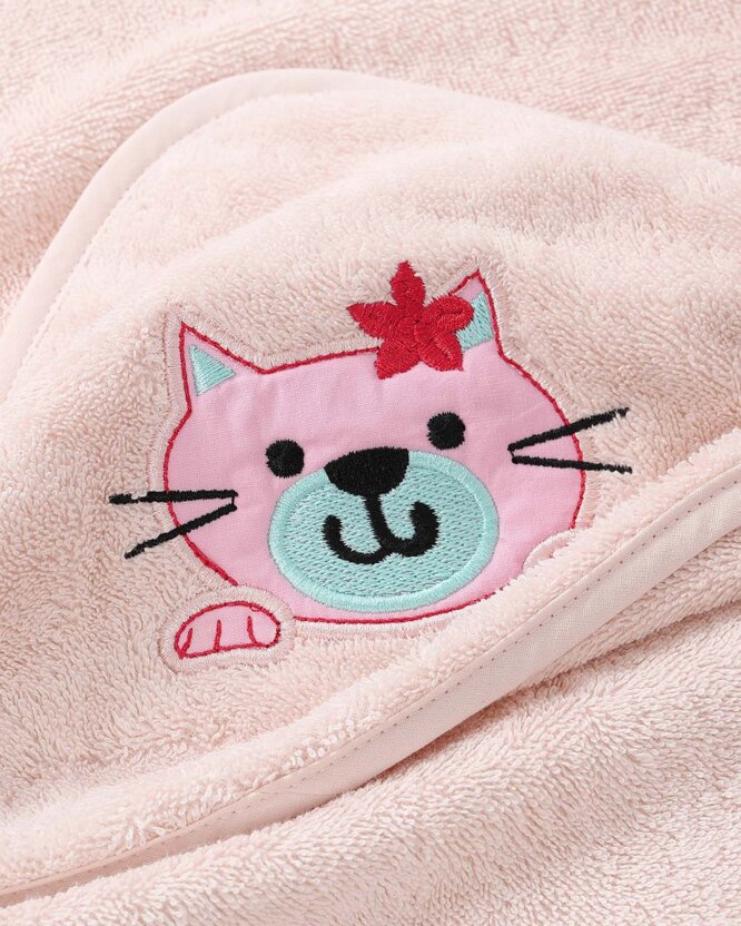 Frottee Babybadetuch mit Kapuze - Kätzchen auf Hellrosa