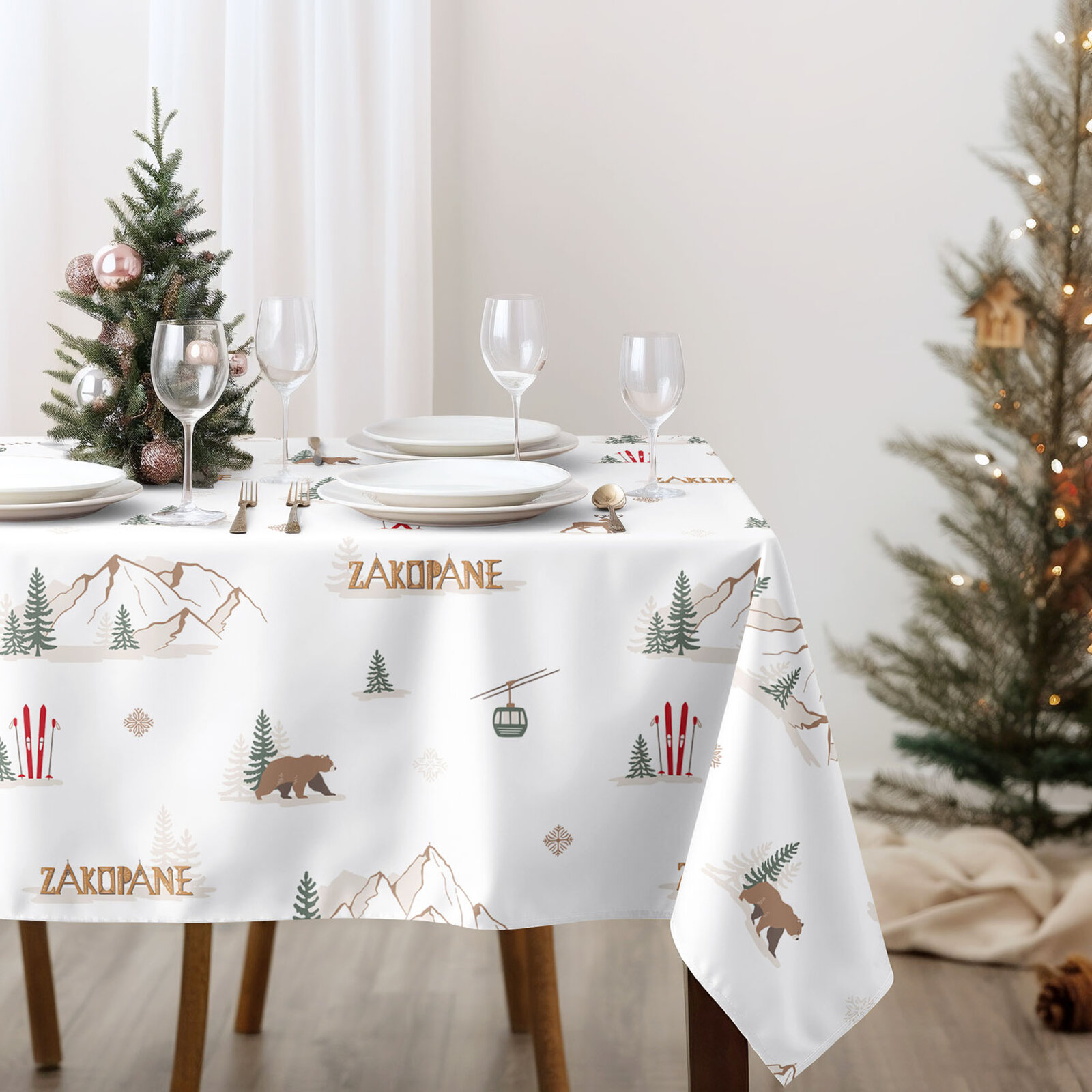 Eckige weihnachtliche Tischdecke 100% Baumwolle - Zakopane