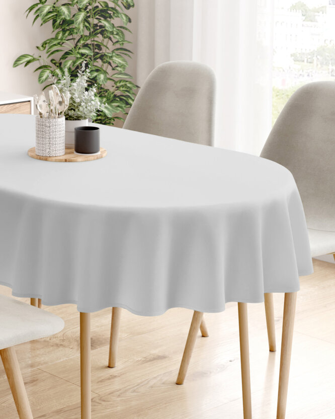 Ovale Tischdecke aus 100% Baumwolle - hellgrau
