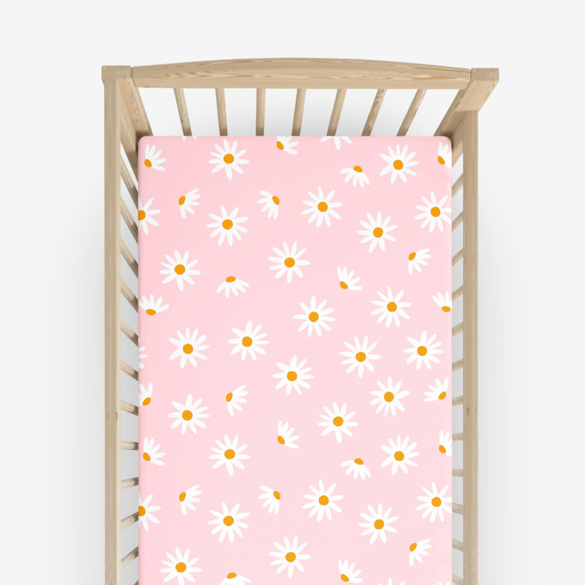 Spannbetttuch aus Baumwolle für Babybetten - Margerite Blumen