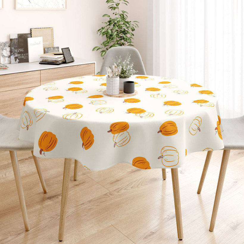 Runde Tischdecke 100% Baumwolle - Herbstkürbis