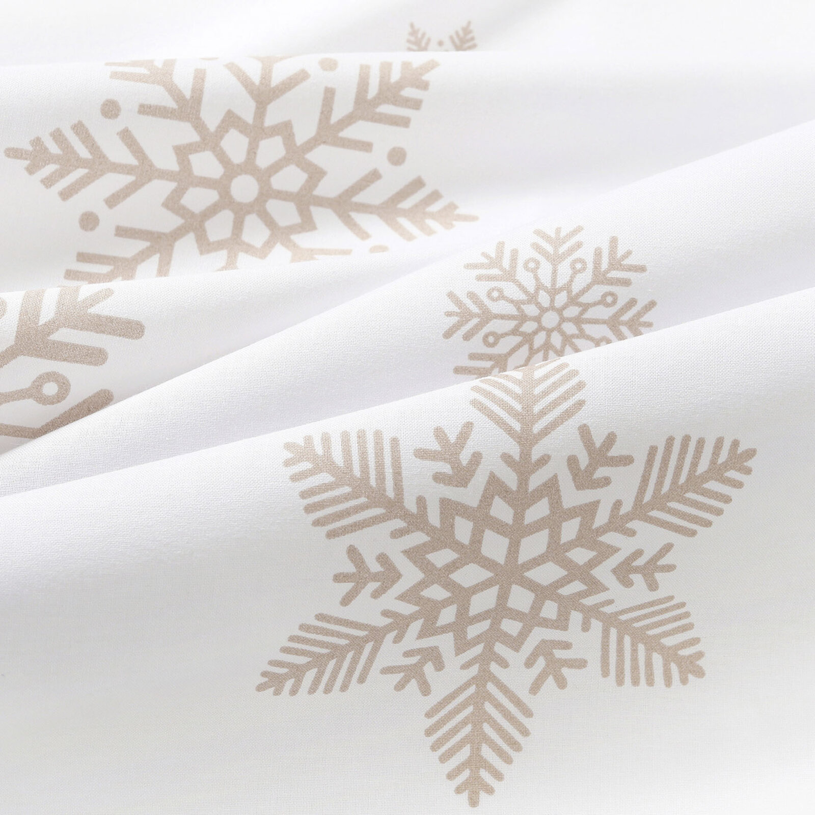 Eckige weihnachtliche Tischdecke 100% Baumwolle - Schneeflocken auf Weiß