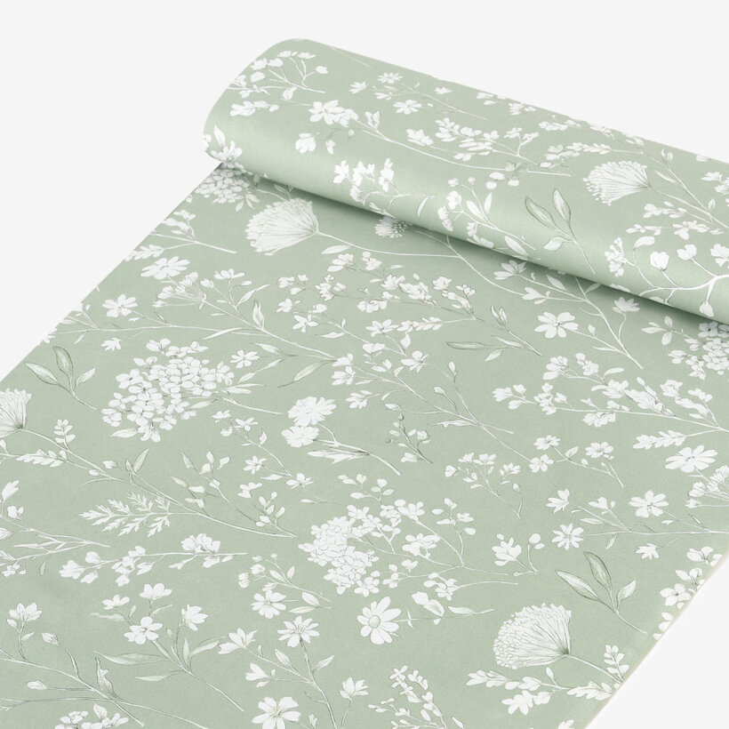Mako-Satin - Wiesenblumen auf Salbeigrün