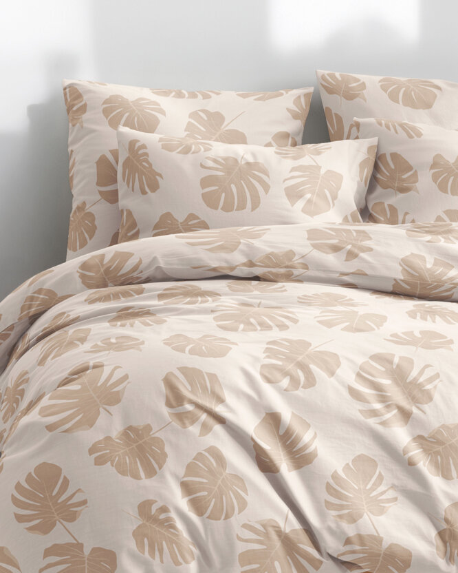 Bettwäsche aus Baumwolle - Tropische Blätter auf Beige