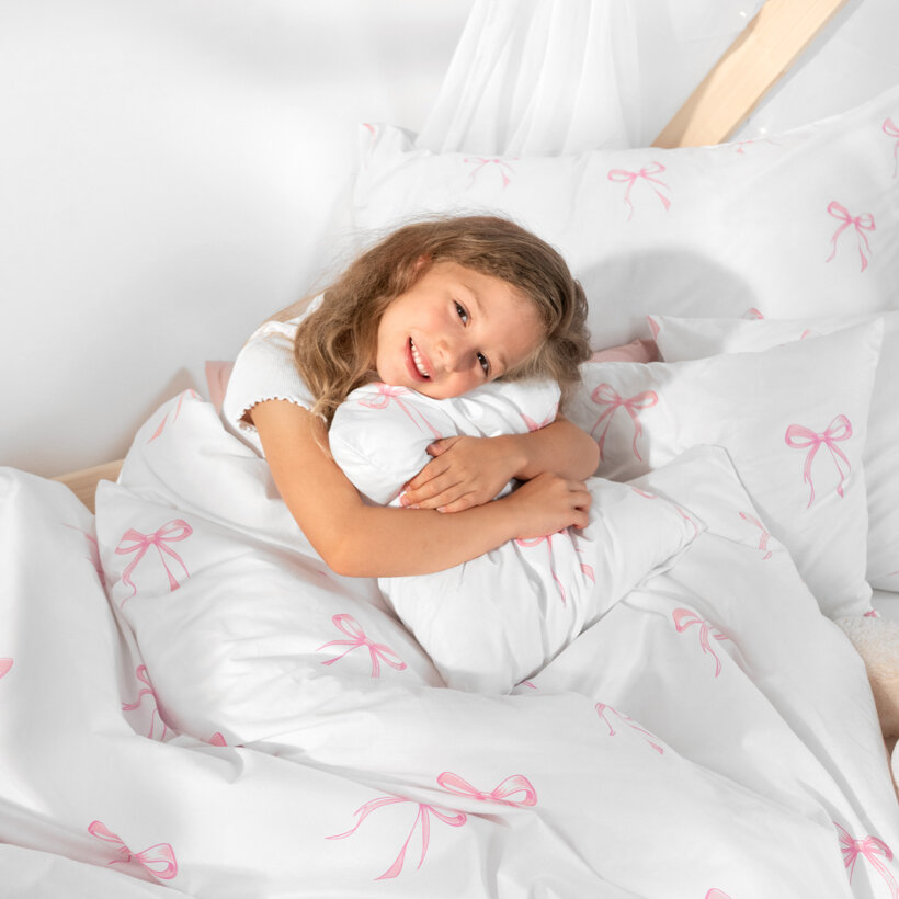 Kinder-Kissenbezug aus Baumwolle - rosa Schleifen