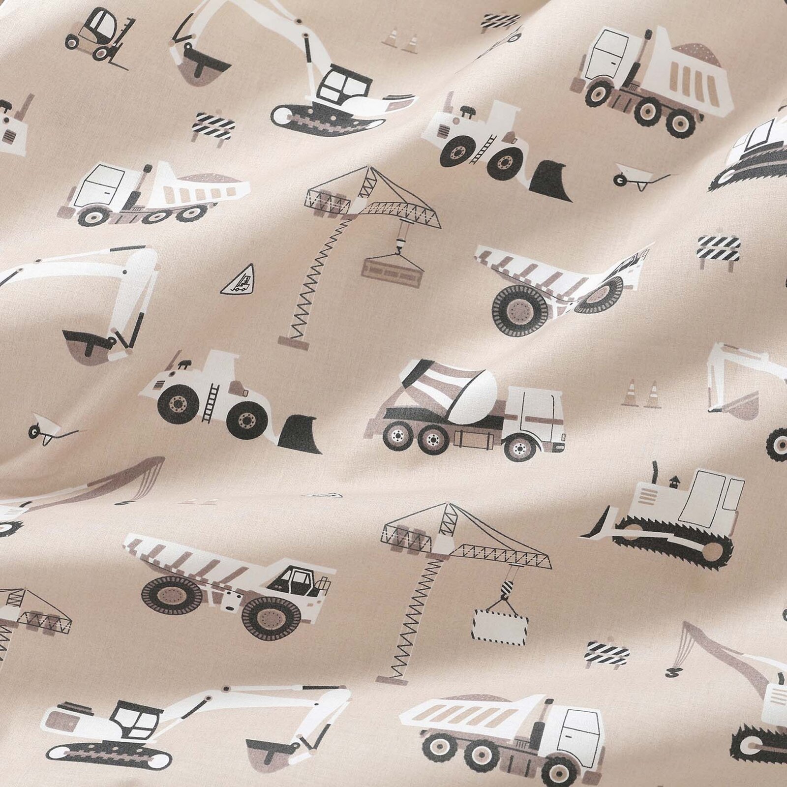 Spannbetttuch aus Baumwolle für Babybetten - Lastwagen und Bagger auf Beige