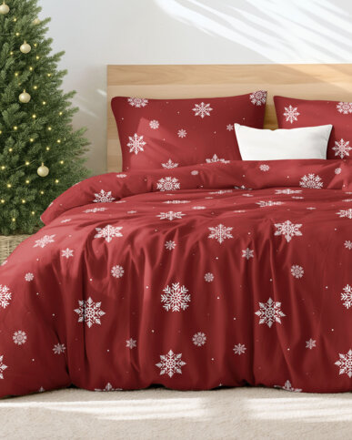 Weihnachtlich Bettwäsche aus Baumwolle - Schneeflocken auf Rot