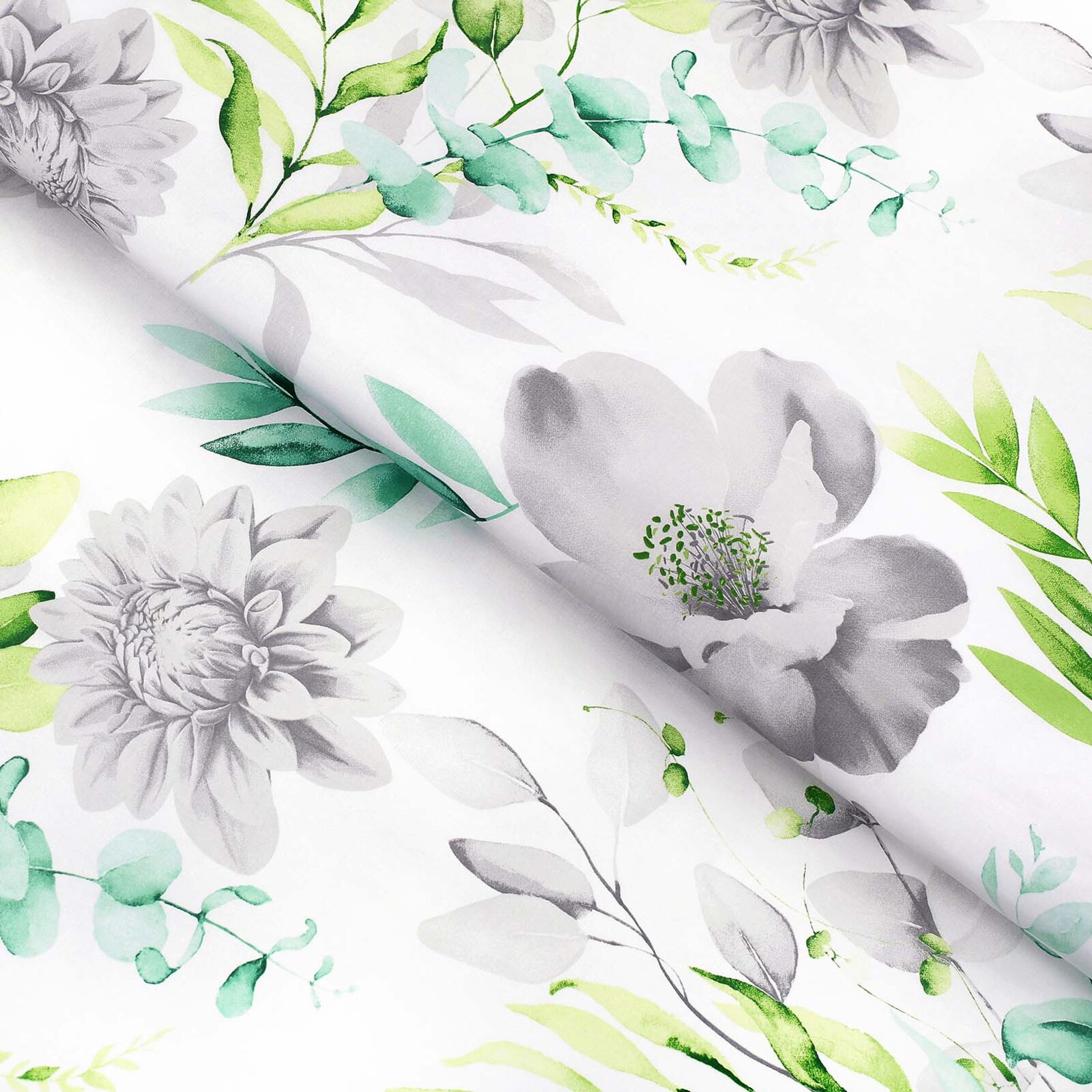 Baumwollstoff Deluxe - Eukalyptus mit Blumen