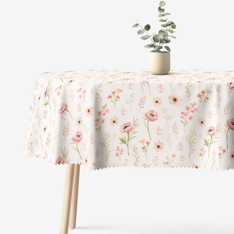 Ovale Tischdecke Teflon - Rosa Blümchen
