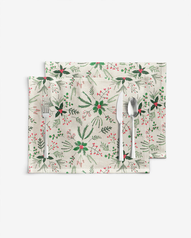 Weihnachtliches Tischset Valencia - Zweige auf Naturfarbe - Set 2 Stücke