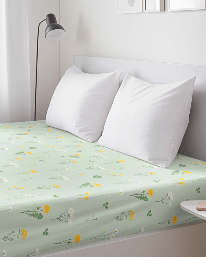 Spannbettlaken aus Baumwolle - Grüne Wiese