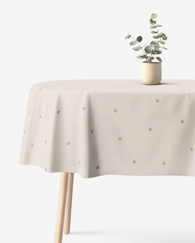 Ovale Tischdecke aus 100% Baumwolle - Pünktchen auf Beige