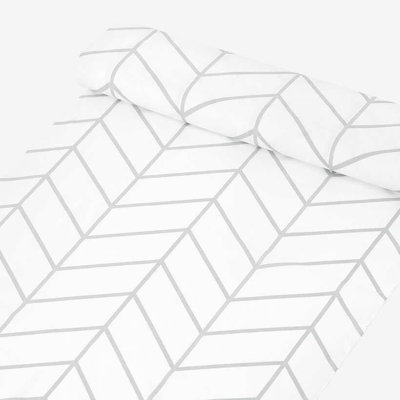 Baumwollstoff - Grauer Zickzack auf Weiß