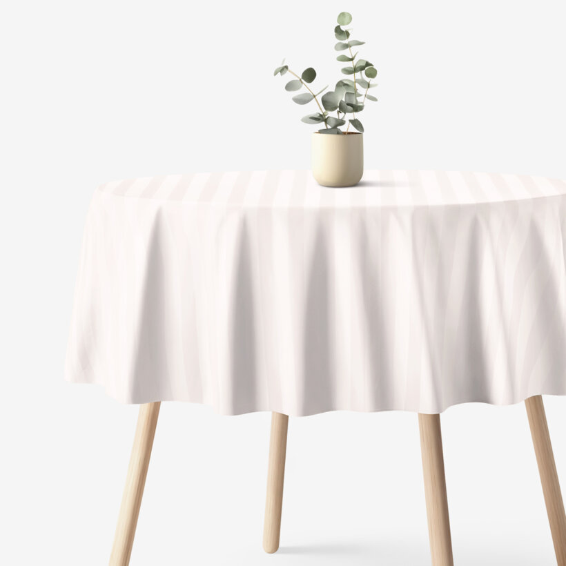 Festliche runde Damast-Tischdecke - creme Streifen mit Satin-Glanz