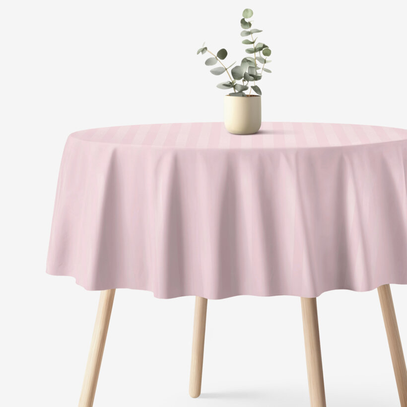 Festliche runde Damast-Tischdecke - altrosa Streifen mit Satin-Glanz