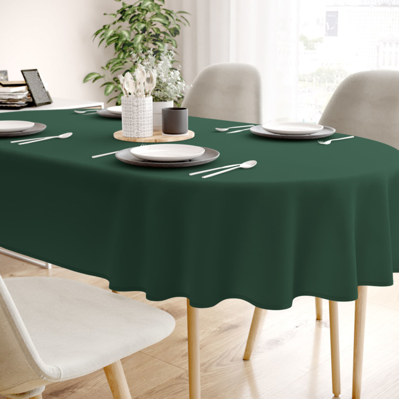 Ovale Weihnachts-Tischdecke aus 100% Baumwolle - dunkelgrün