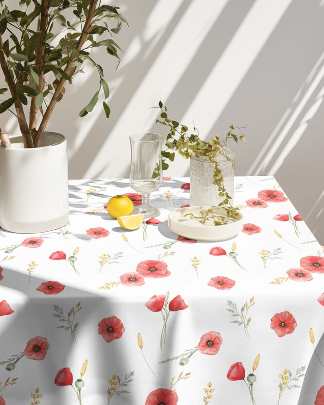 Eckige Teflon-Tischdecke - Mohnblumen