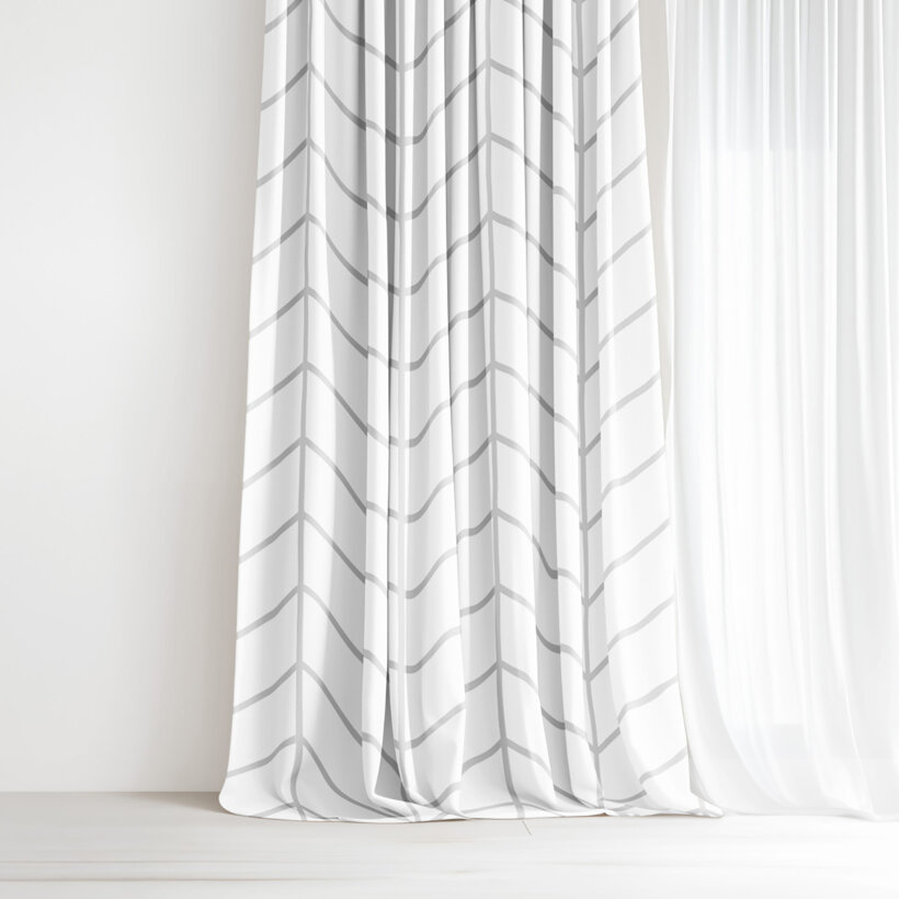Vorhang aus Baumwolle - Zickzack auf Weiß