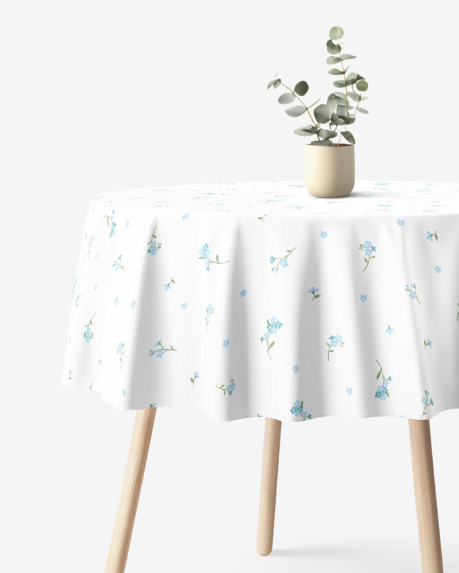 Runde Tischdecke 100% Baumwolle - Vergissmeinnicht