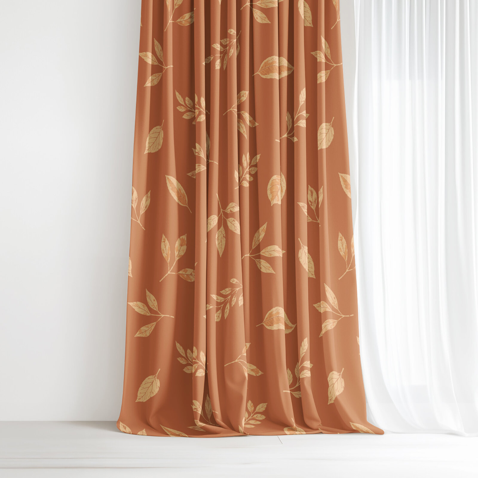 Vorhang aus Baumwolle - Orange Herbstblätter