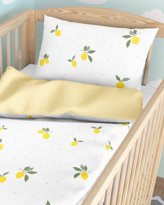 Bettwäsche für Babybetten aus Baumwolle Duo - Zitronen mit Bananenfarbe