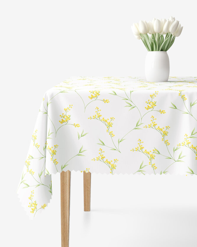 Eckige Teflon-Tischdecke - Mimosenblüten