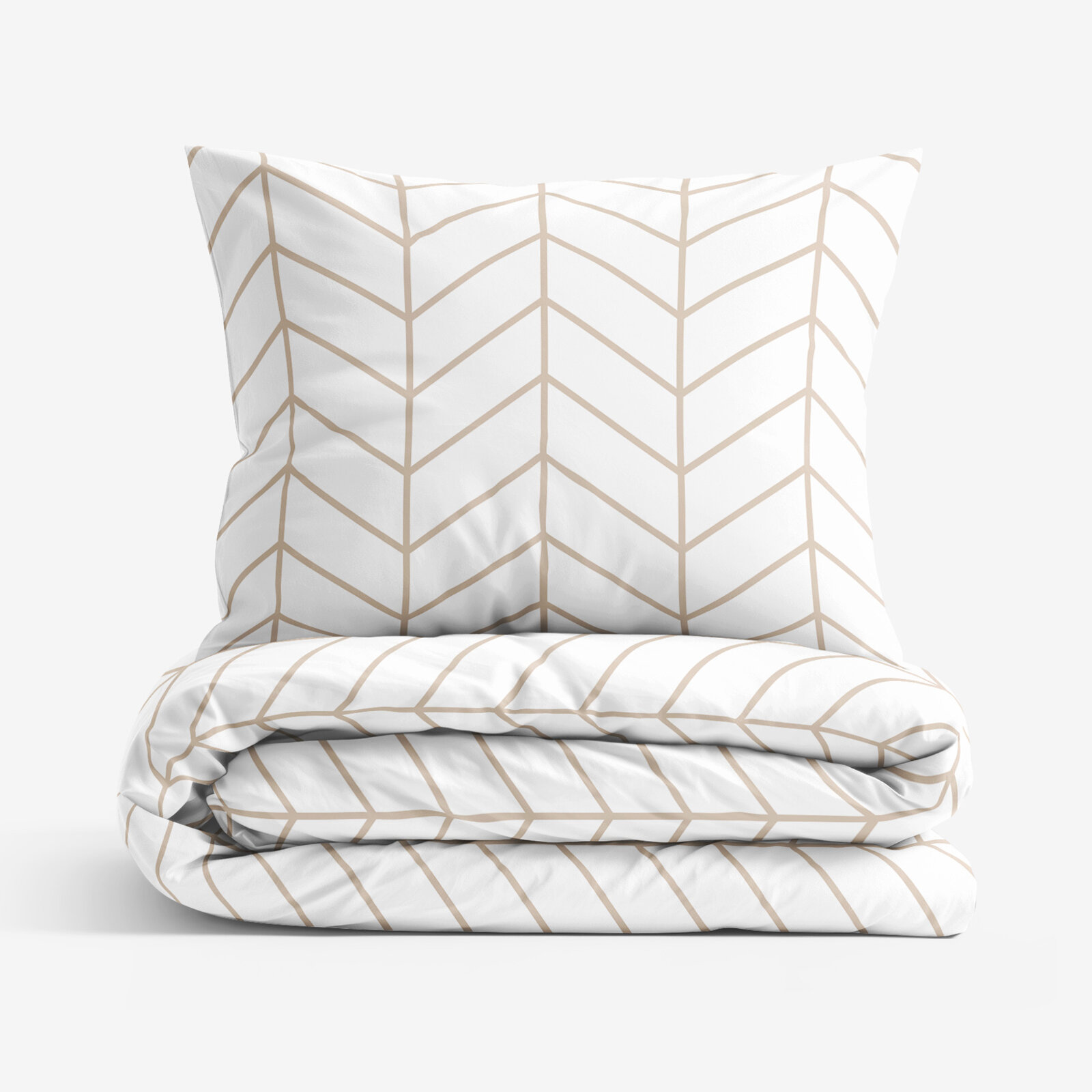 Bettwäsche aus Baumwolle - Beiger Zickzack auf Weiß