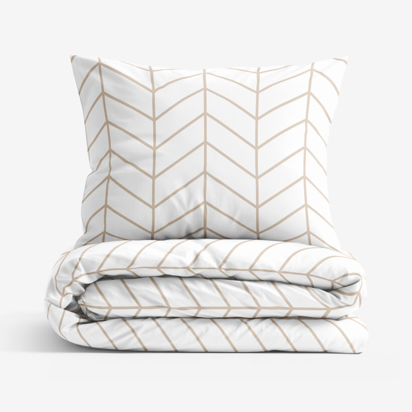 Bettwäsche aus Baumwolle - Beiger Zickzack auf Weiß