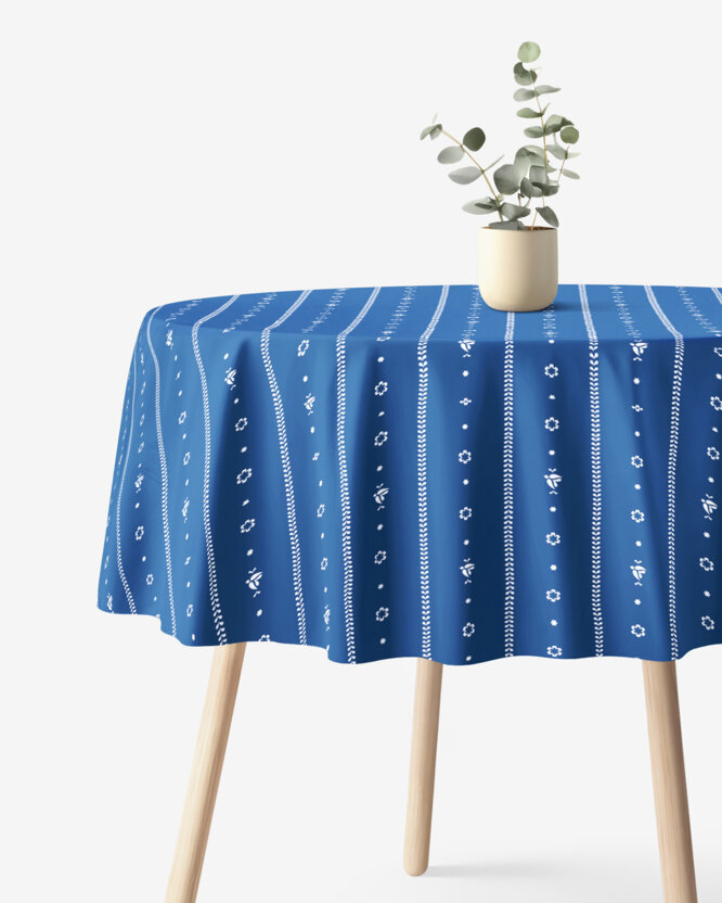 Runde Tischdecke 100% Baumwolle - Blaue Folklore