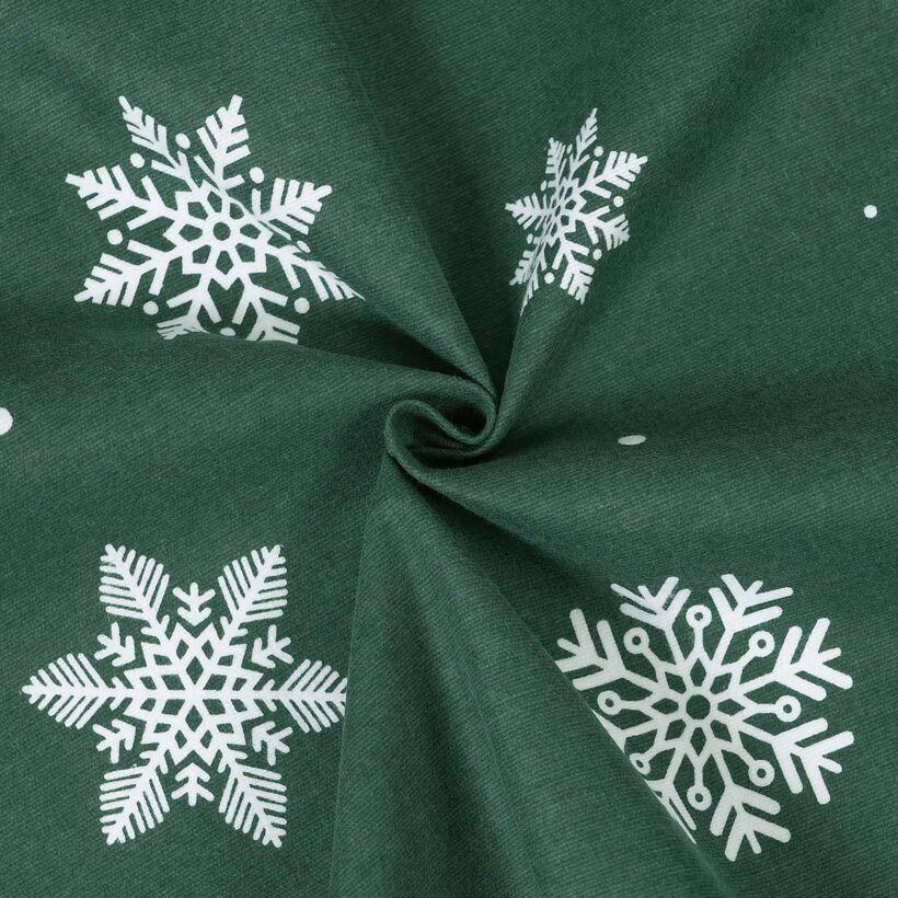 Weihnachtlicher Flanellstoff - Schneeflocken auf Grün
