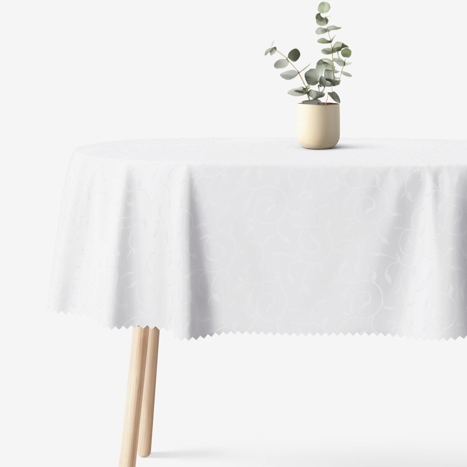 Ovale festliche Teflon-Tischdecke - weiß mit großen Ornamenten