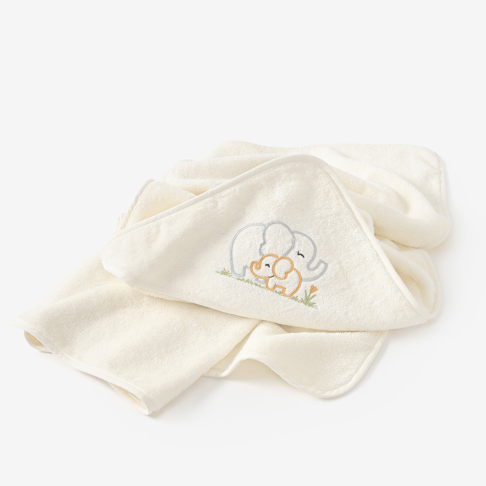 Frottee Babybadetuch mit Kapuze - Elefanten auf Creme