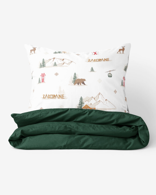 Weihnachts-Bettwäsche aus Baumwolle Duo - Zakopane mit Dunkelgrün
