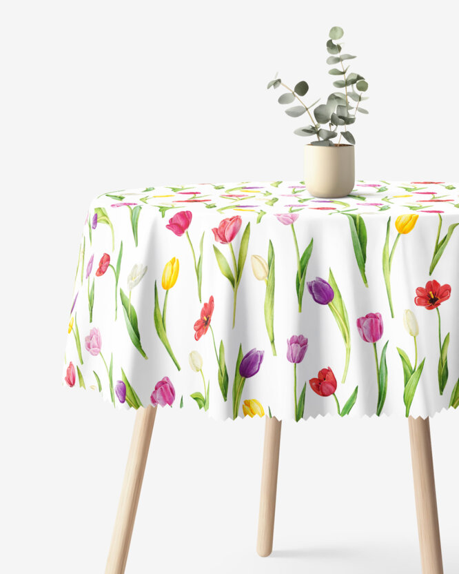 Runde Tischdecke Teflon - Bunte Tulpen