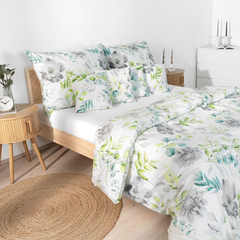 Bettwäsche aus Baumwolle Deluxe - Eukalyptus mit Blumen