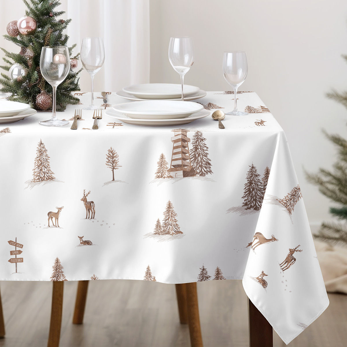 Eckige Tischdecke 100% Baumwollköper - Berge