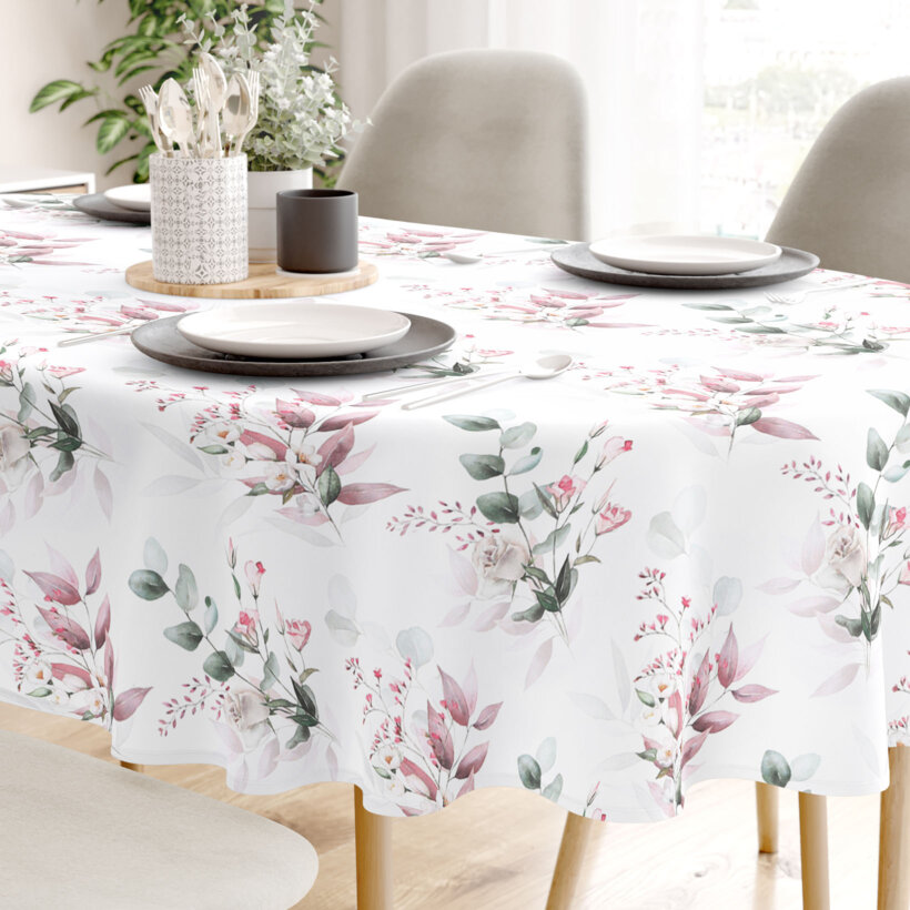 Ovale Tischdecke aus 100% Baumwolle Deluxe - zarte Rosen